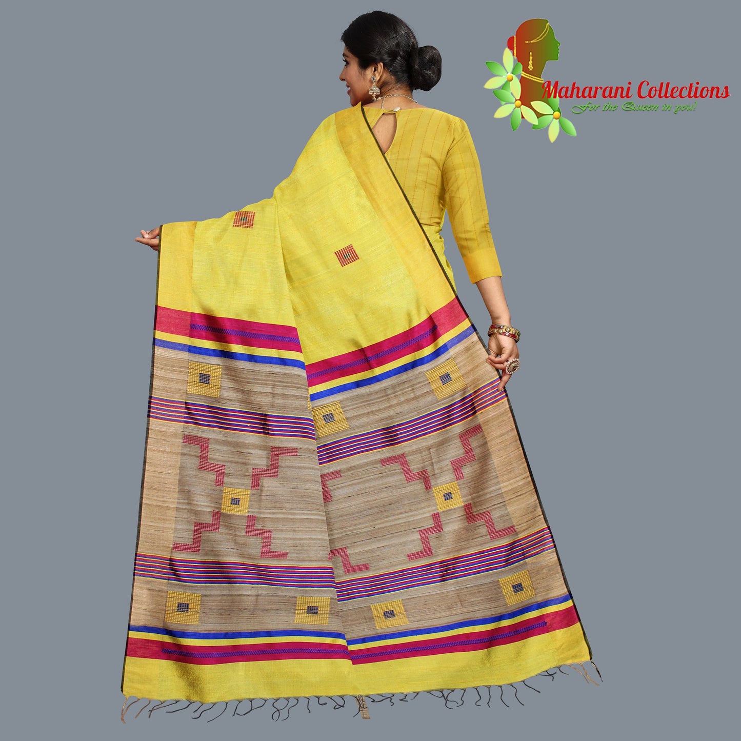 Pure Tussar Silk Saree (Silk Mark) - Honey Mustard (with Stitched Blouse & Petticoat)