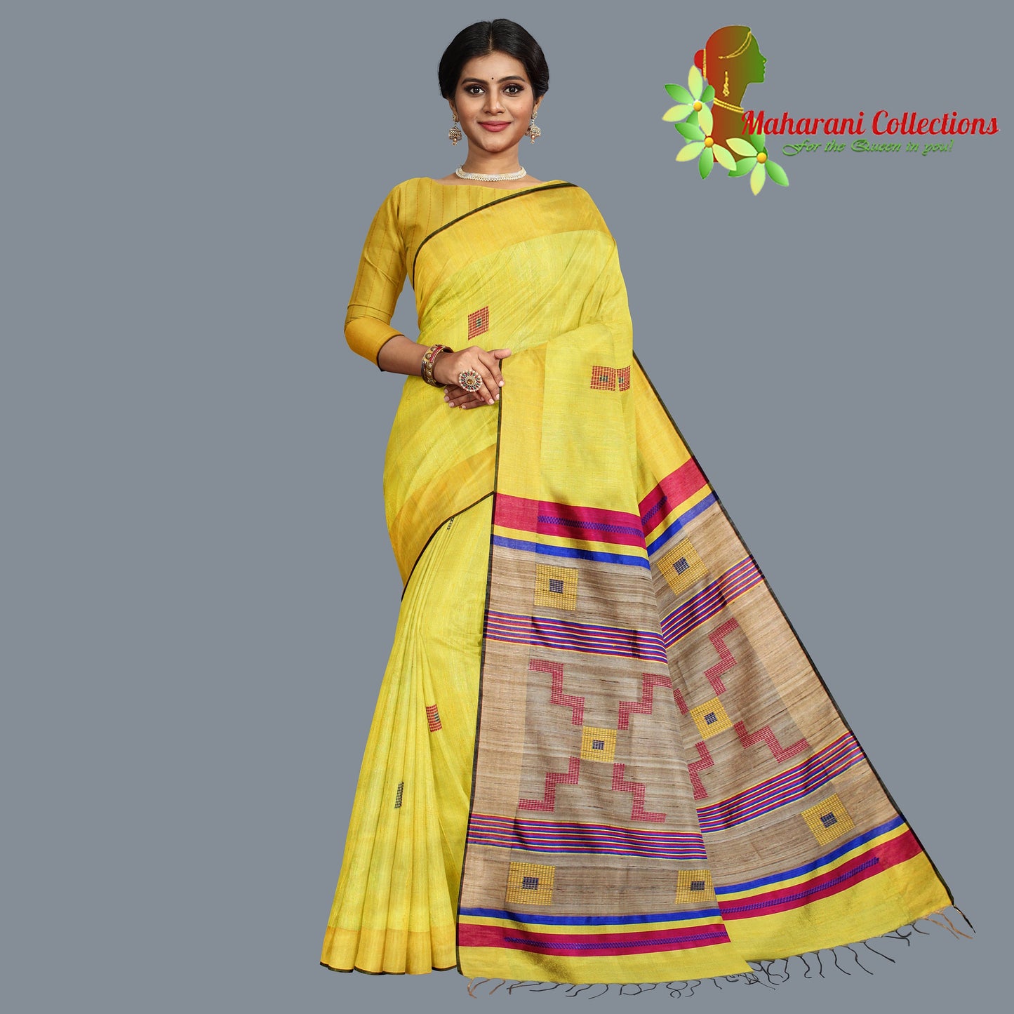 Pure Tussar Silk Saree (Silk Mark) - Honey Mustard (with Stitched Blouse & Petticoat)