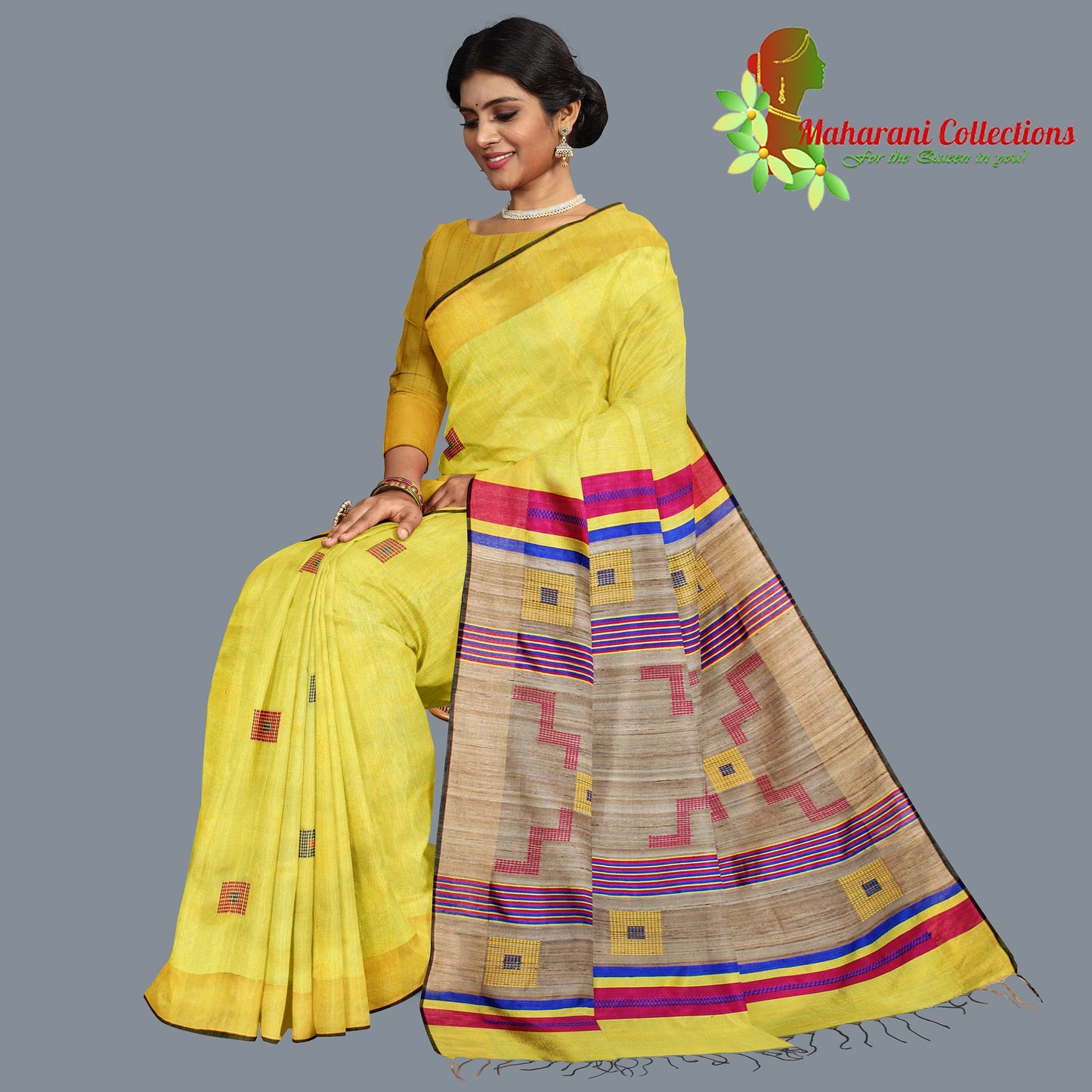 Pure Tussar Silk Saree (Silk Mark) - Honey Mustard (with Stitched Blouse & Petticoat)