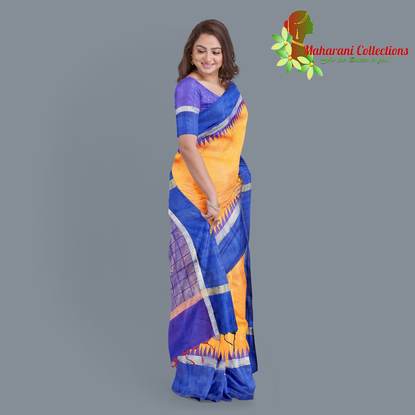 Pure Tussar Silk Saree (Silk Mark) - Yellow (with Stitched Blouse & Petticoat)