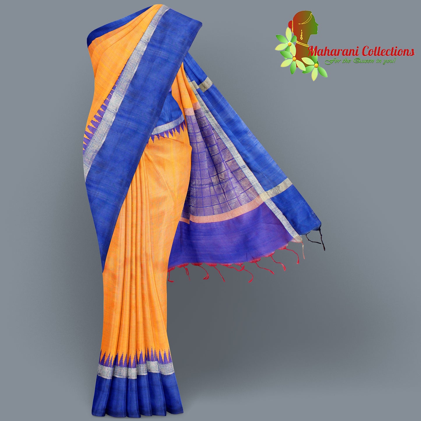 Pure Tussar Silk Saree (Silk Mark) - Yellow (with Stitched Blouse & Petticoat)