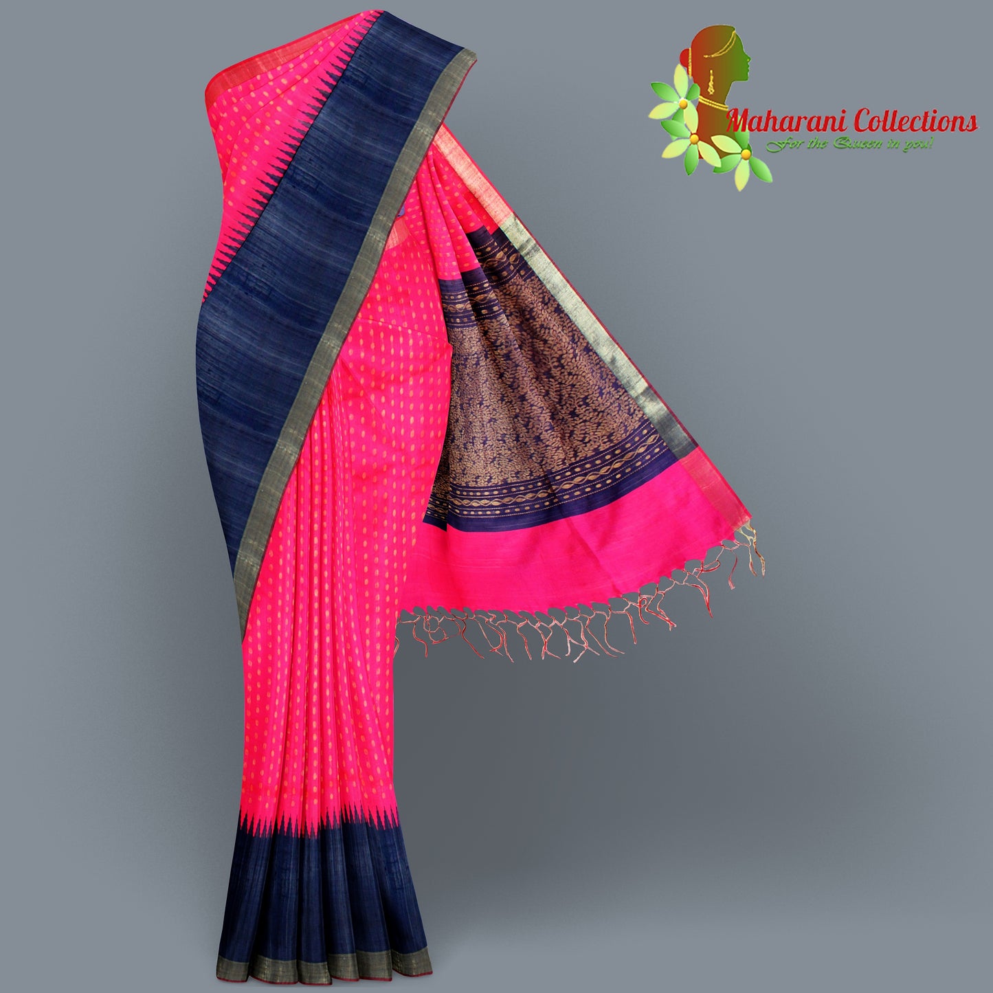 Pure Tussar Silk Saree (Silk Mark) - Pink (with Stitched Blouse & Petticoat)