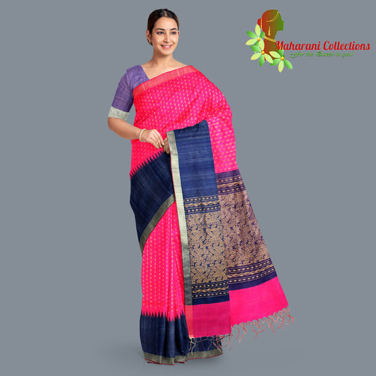 Pure Tussar Silk Saree (Silk Mark) - Pink (with Stitched Blouse & Petticoat)