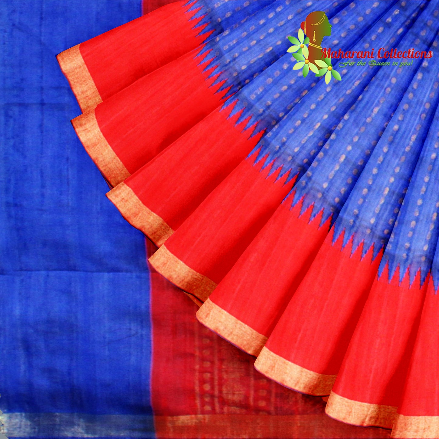 Pure Tussar Silk Saree (Silk Mark) - Blue (with Stitched Blouse & Petticoat)