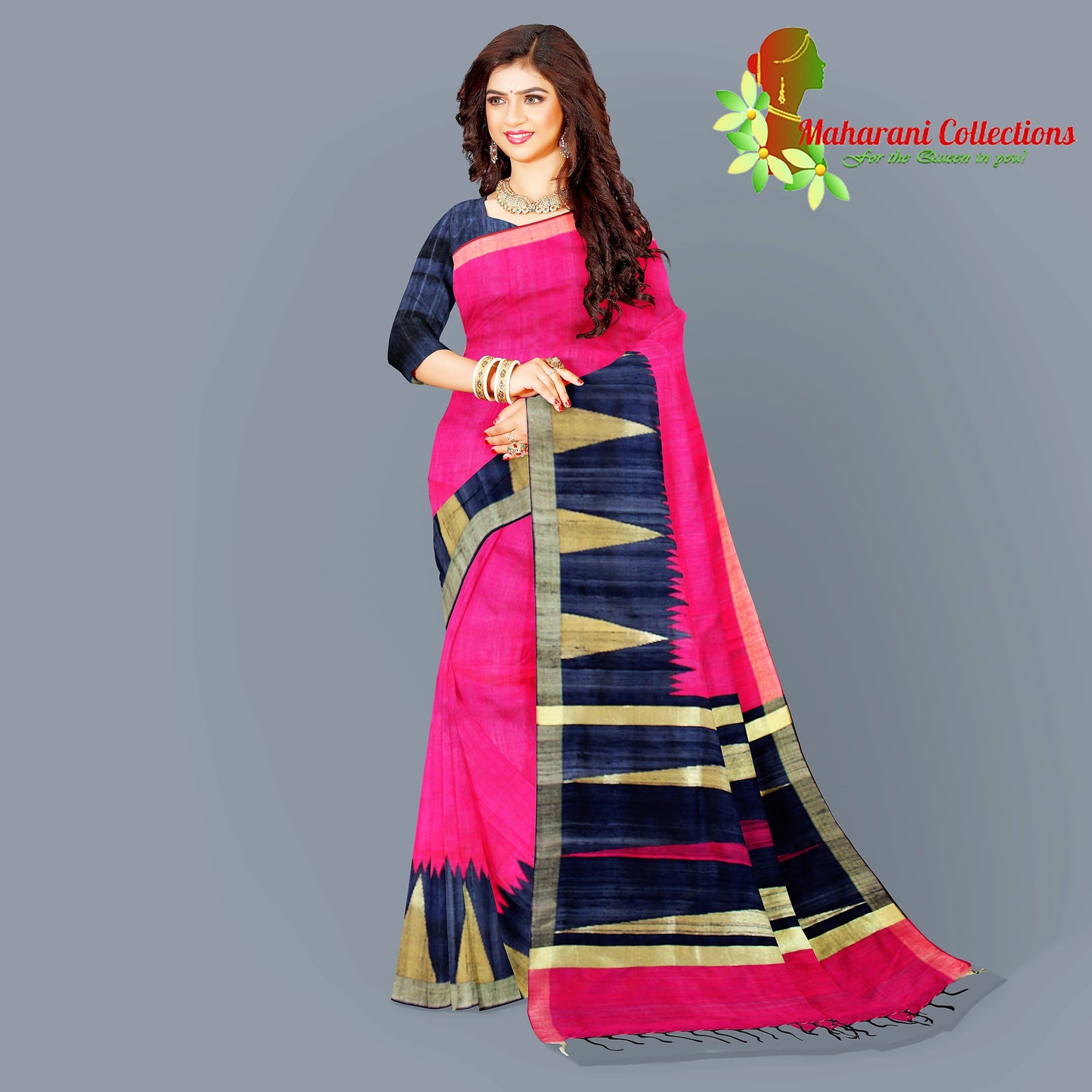 Pure Tussar Silk Saree (Silk Mark) - Ruby Pink (with Stitched Blouse & Petticoat)