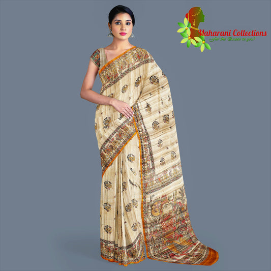 Pure Tussar Silk Saree (Silk Mark) - Beige (with Stitched Blouse & Petticoat)