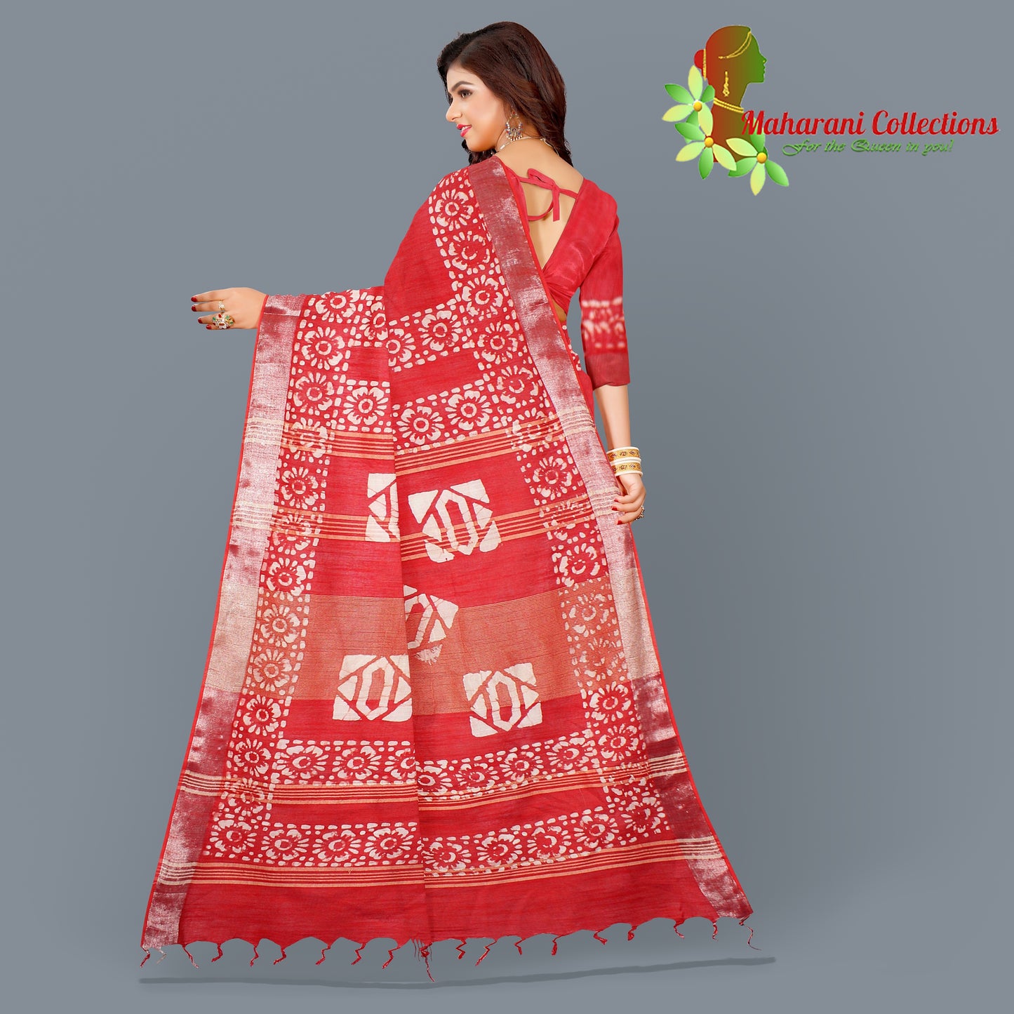 Pure Handloom Linen Silk (Matka) Saree - Red (with stitched blouse and petticoat)