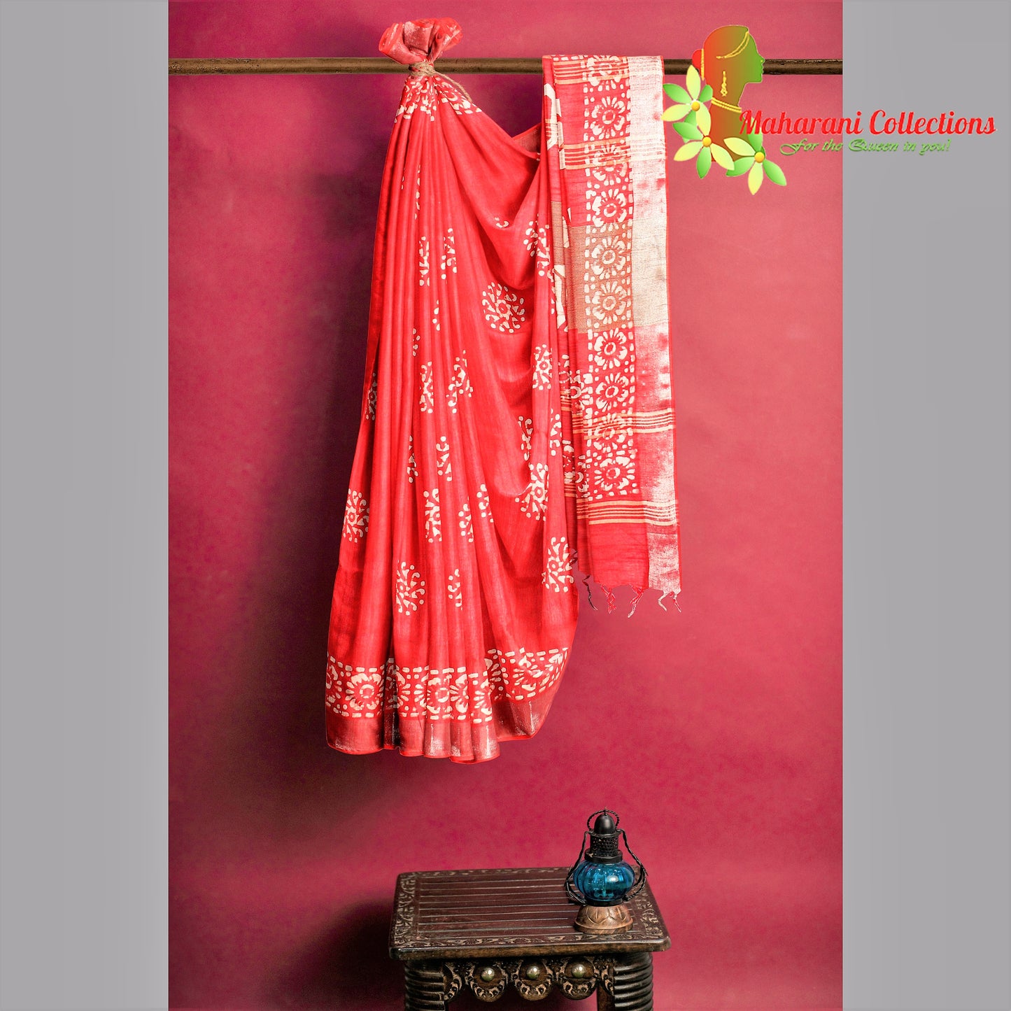 Pure Handloom Linen Silk (Matka) Saree - Red (with stitched blouse and petticoat)