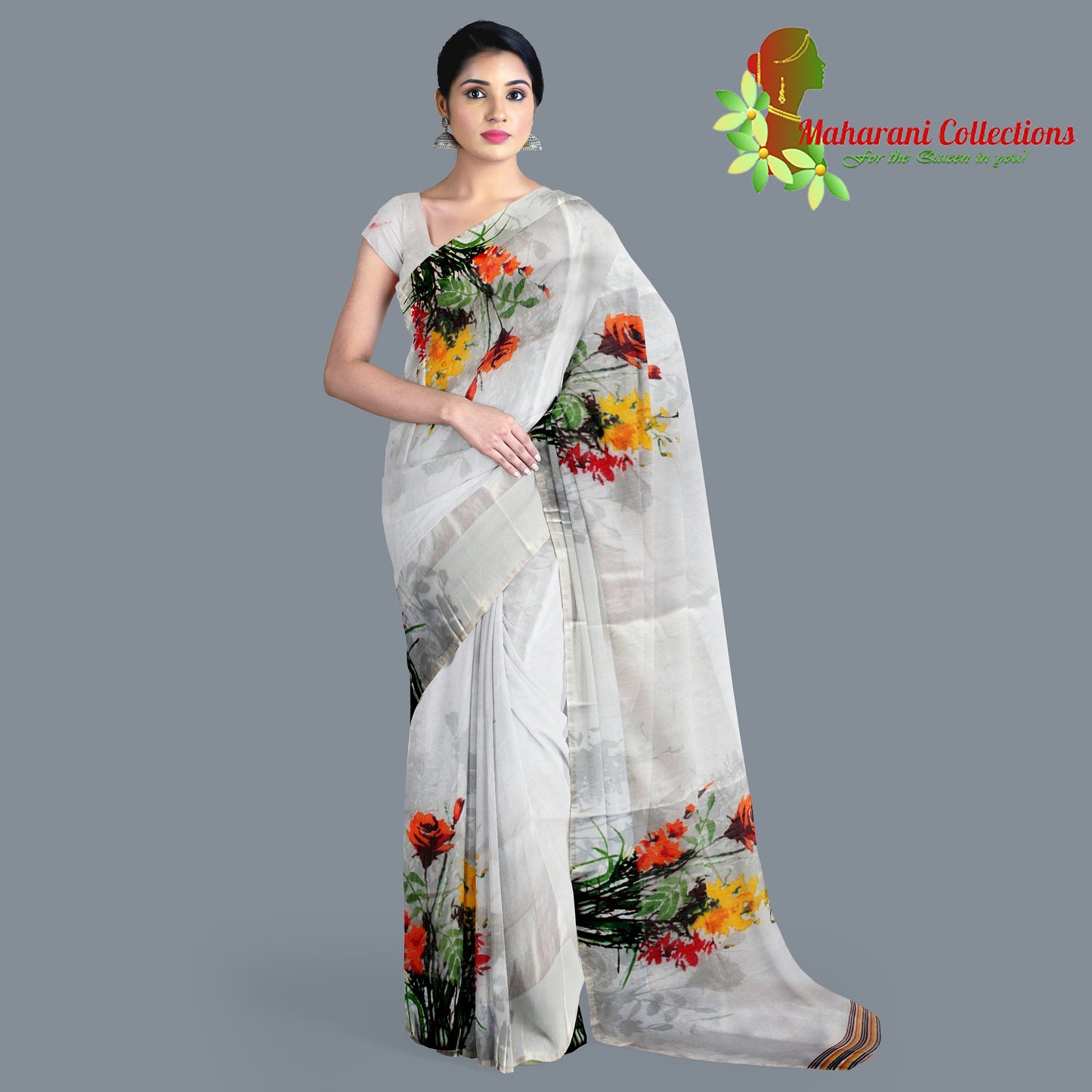 Pure Handloom Linen Silk (Matka) Saree - Off-White (with stitched blouse and petticoat)