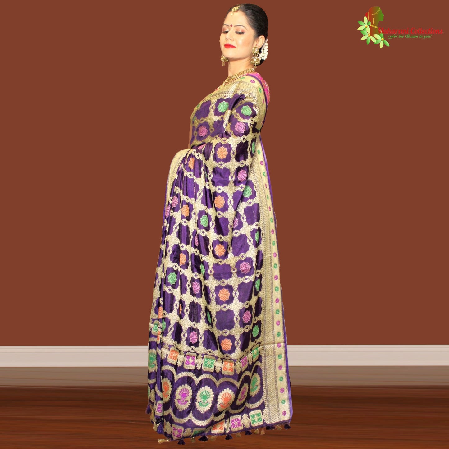 Maharani's Pure Banarasi Silk Saree - Purple (with Stitched Blouse and Petticoat)