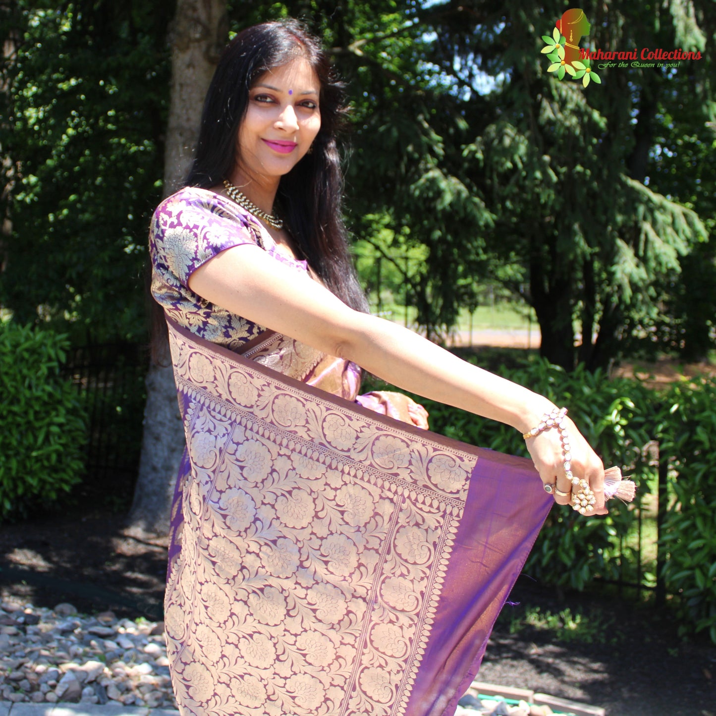 Maharani's Pure Handloom Banarasi Katan Silk Saree - Purple with Golden Zari