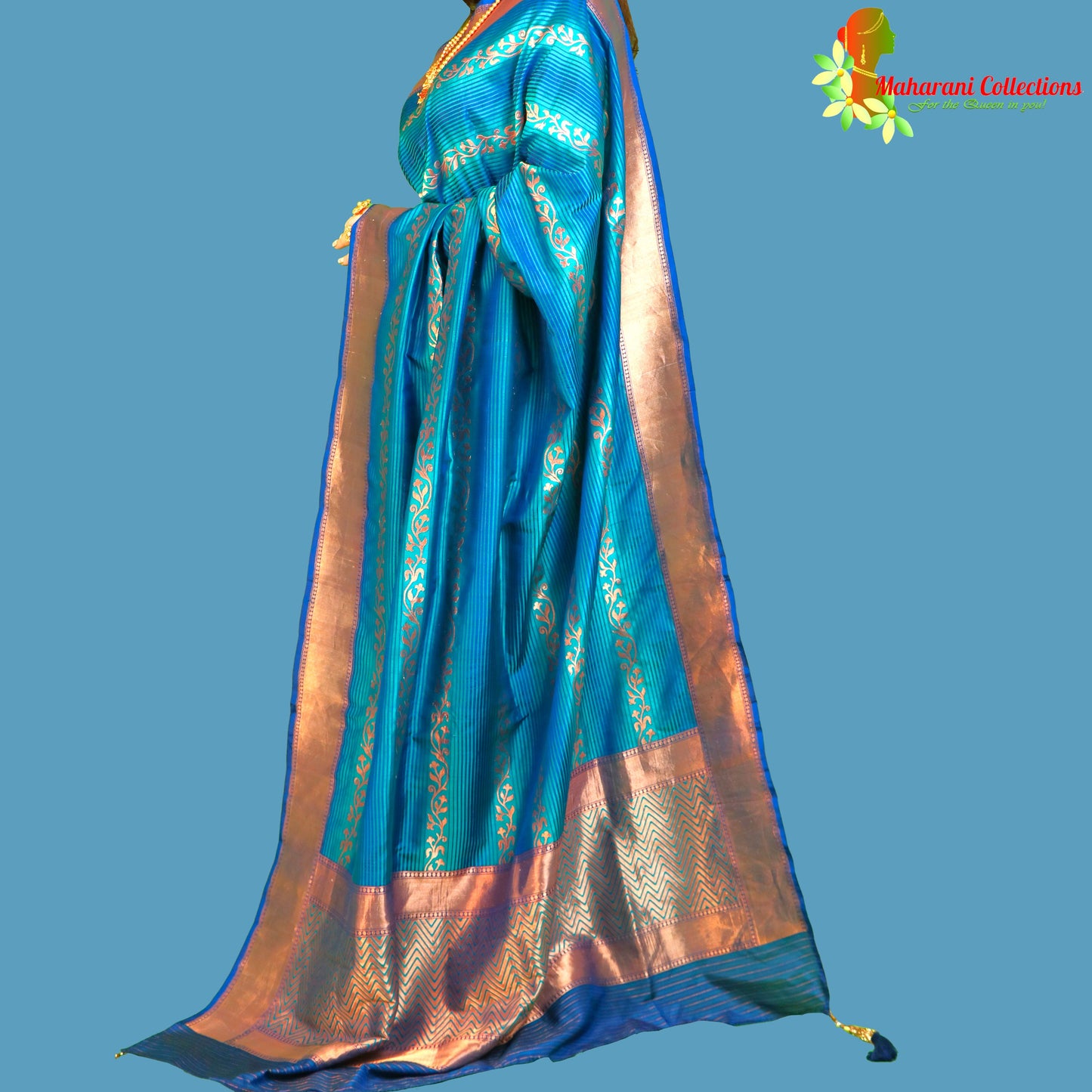 Maharani's Pure Handloom Banarasi Katan Silk Saree - Indigo Blue