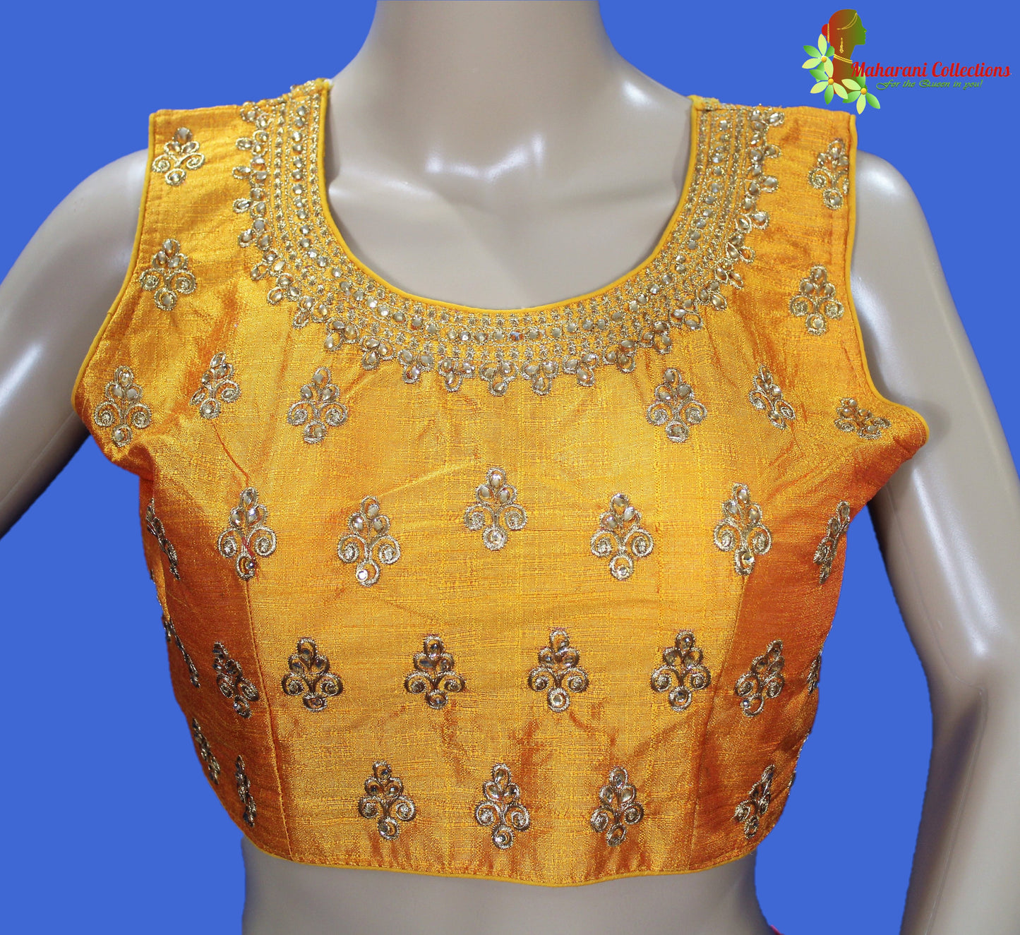Maharani's Linen Silk Golden Zari Blouse - Yellow