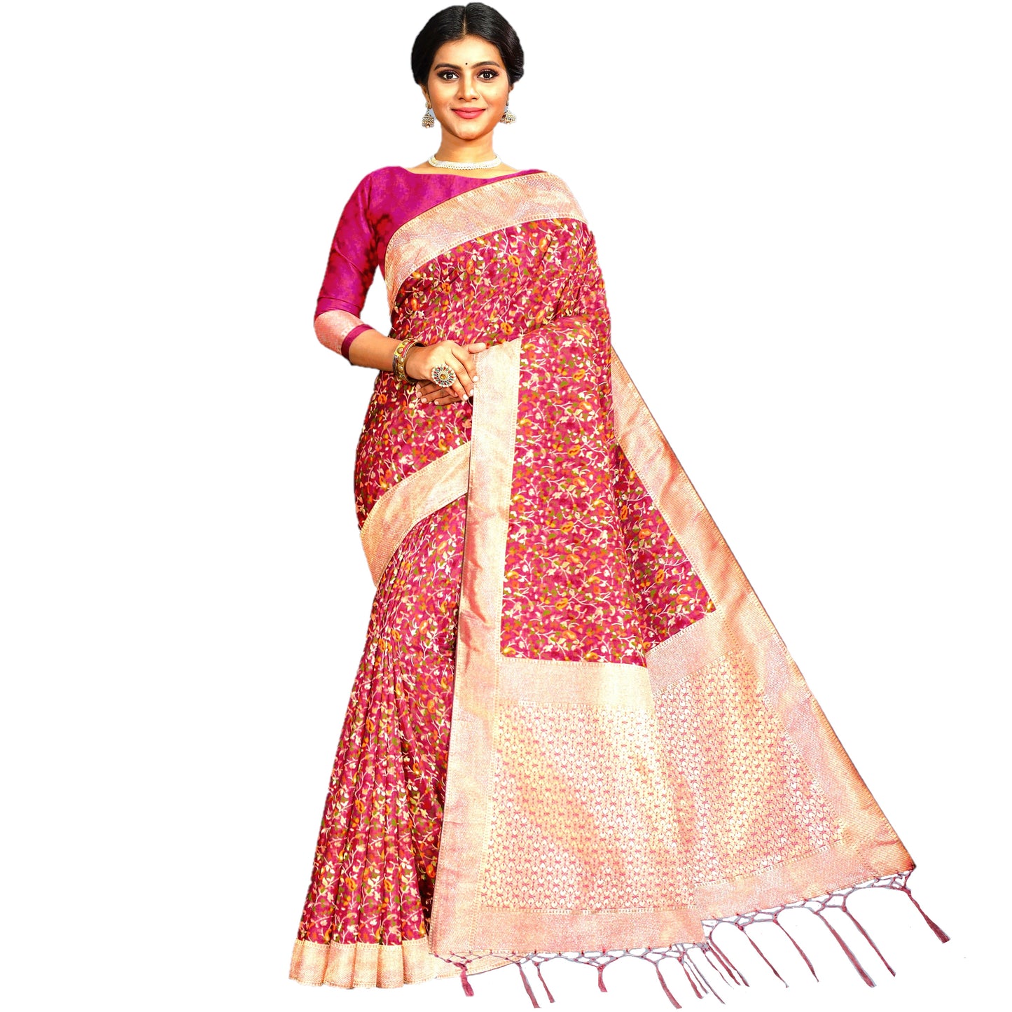 Maharani's Pure Banarasi Jamdani Silk Saree - Purple (with stitched blouse and petticoat)