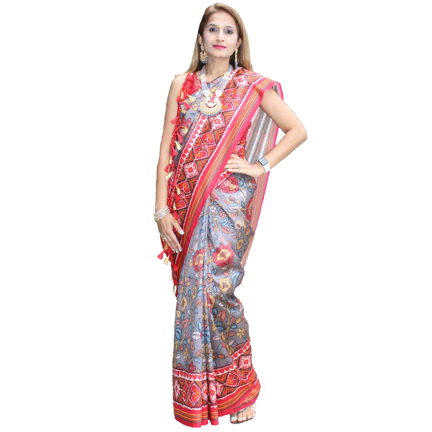 Maharani's Pure Banarasi Silk Saree - Slate Grey (with stitched Blouse and Petticoat)
