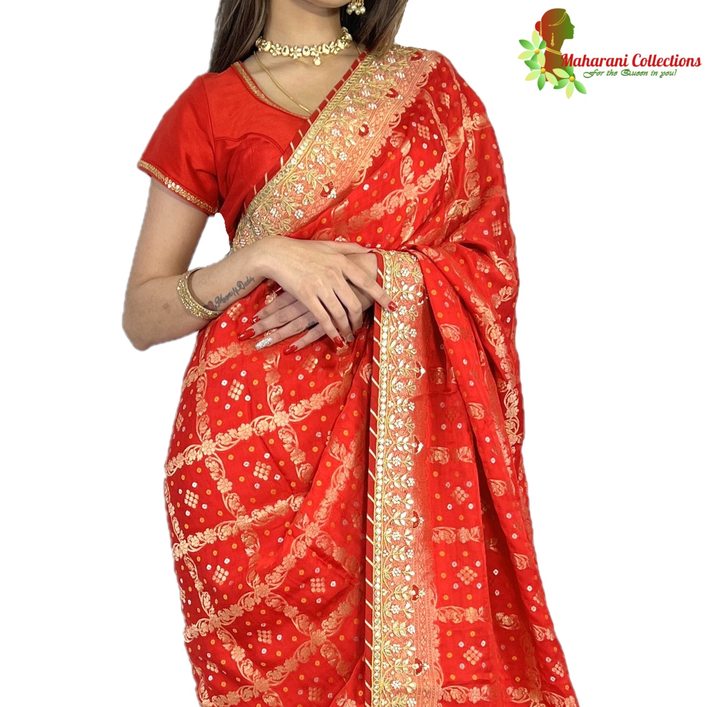 Maharani's Pure Banarasi Soft Silk Saree - Bridal Red (with Stitched Petticoat)