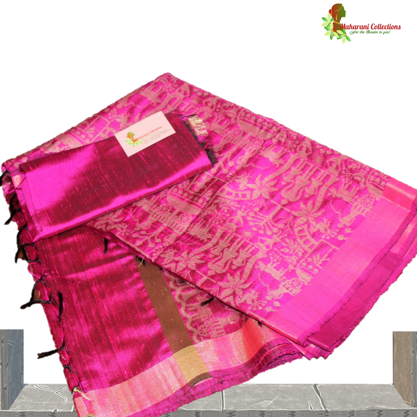 Pure Tussar Silk Saree (Silk Mark) - Magenta (with Stitched Blouse & Petticoat)