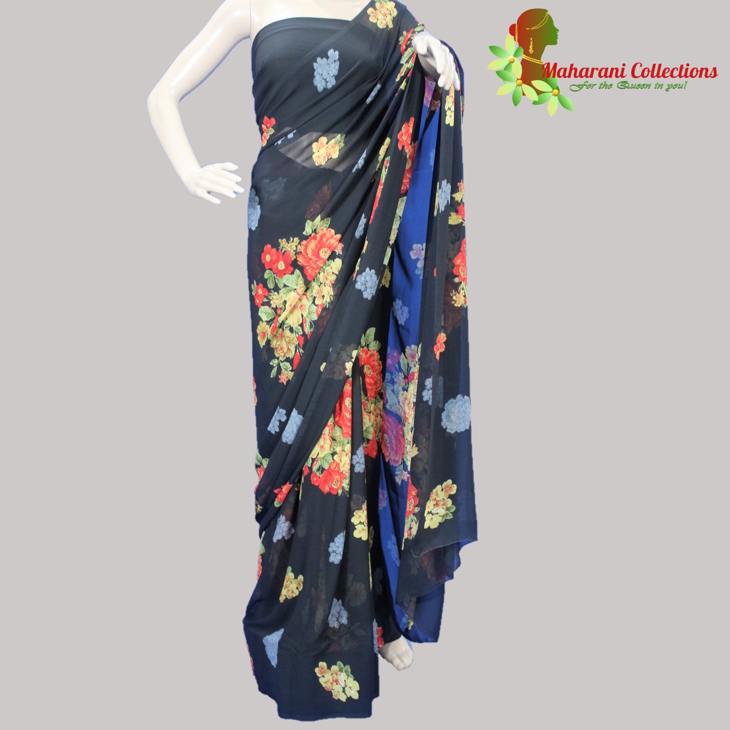 Georgette Black Floral Saree