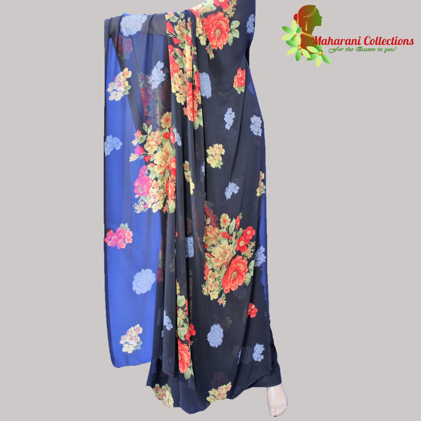 Georgette Black Floral Saree