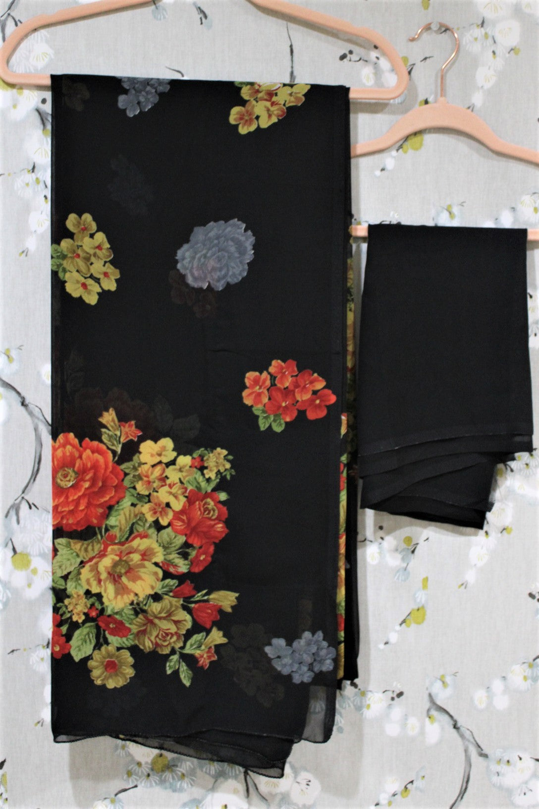 Georgette Black Floral Saree