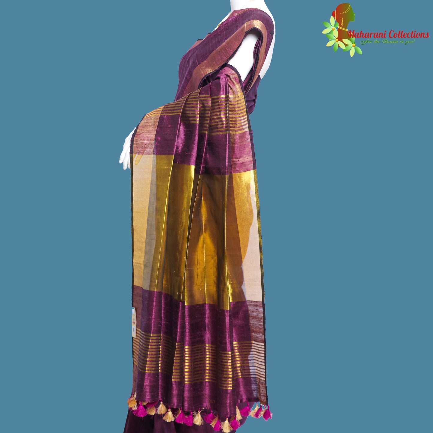 Pure Handloom Tussar Silk Saree - Purple with Golden Zari Work