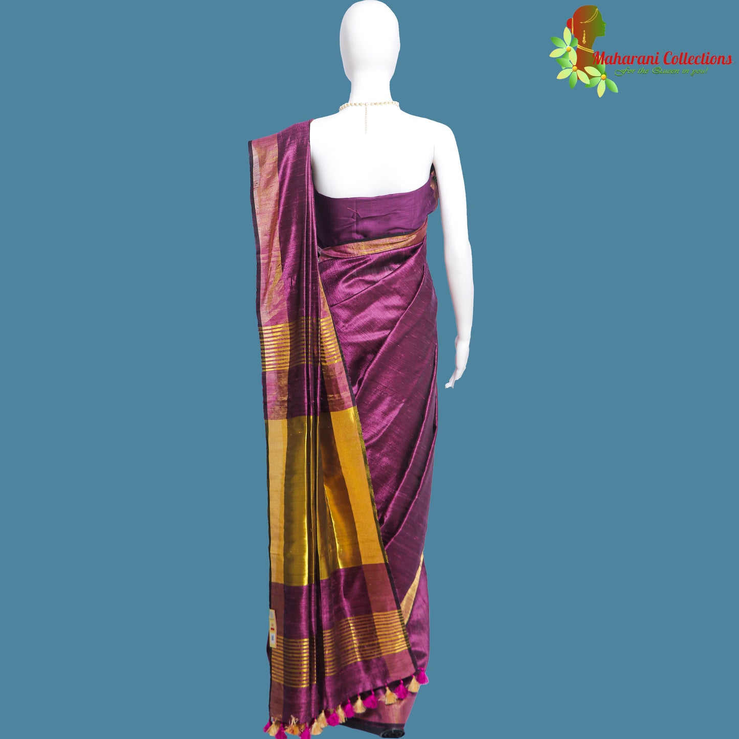 Pure Handloom Tussar Silk Saree - Purple with Golden Zari Work