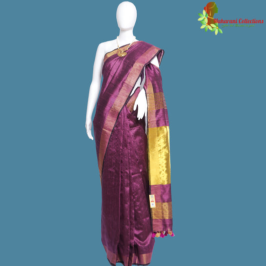 Pure Handloom Tussar Silk Saree - Purple with Golden Zari Work