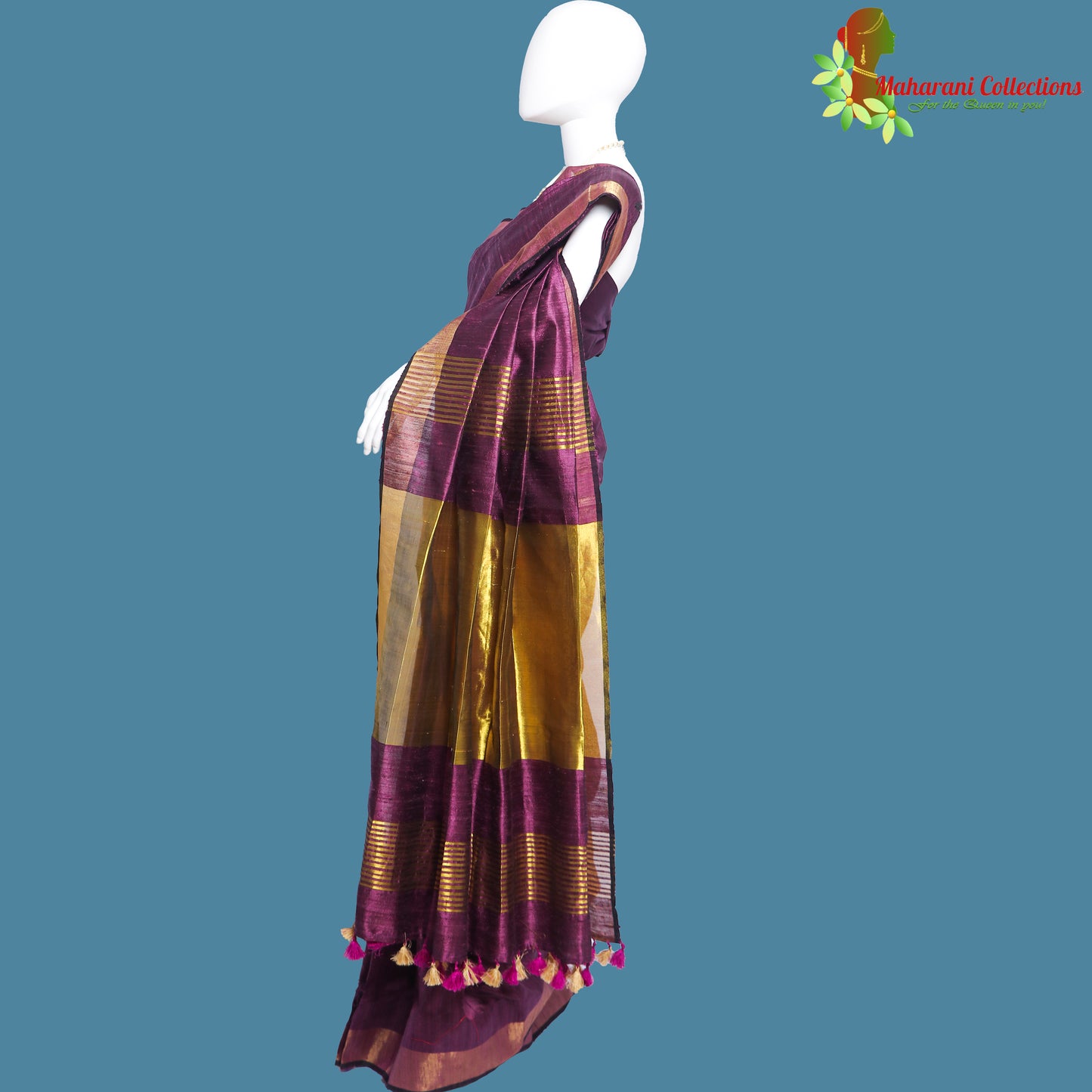 Pure Handloom Tussar Silk Saree - Purple with Golden Zari Work