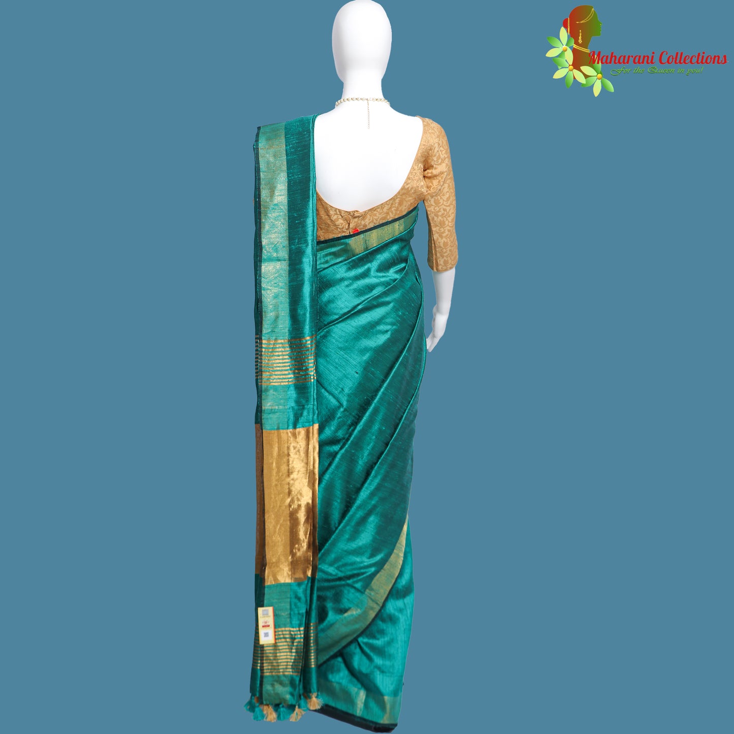 Pure Handloom Tussar Silk Saree - Sea Green with Golden Zari