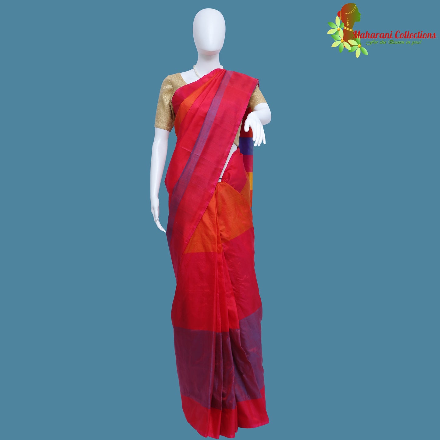 Pure Handloom Tussar Silk Saree - Red and Orange