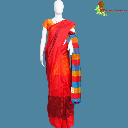 Pure Handloom Tussar Silk Saree - Orange and Red