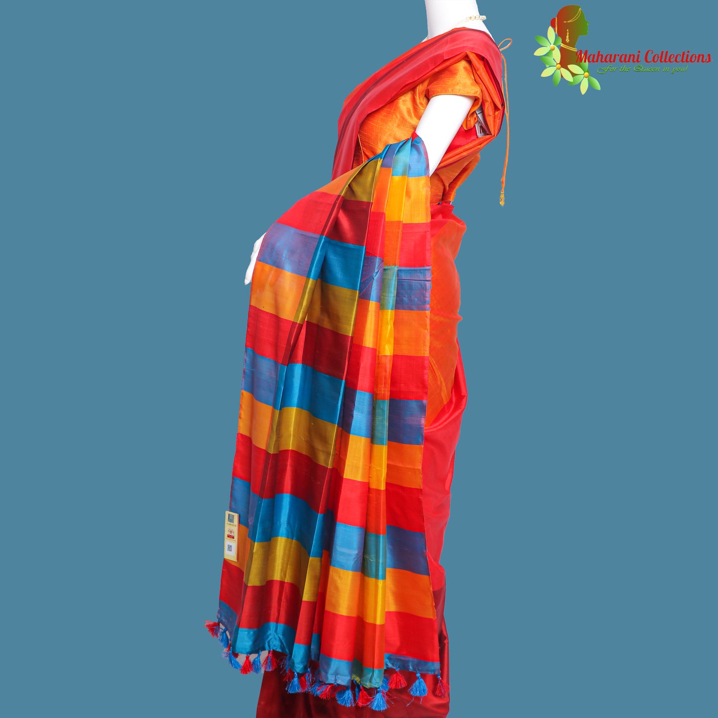 Pure Handloom Tussar Silk Saree - Orange and Red