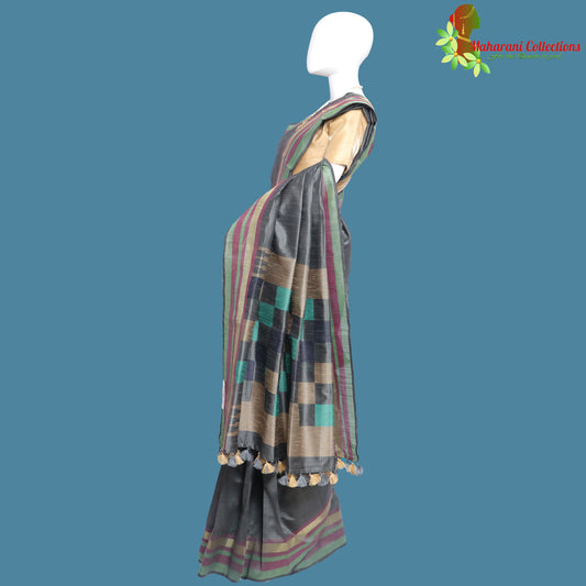 Pure Handloom Tussar Silk Saree - Slate Grey with Golden Zari