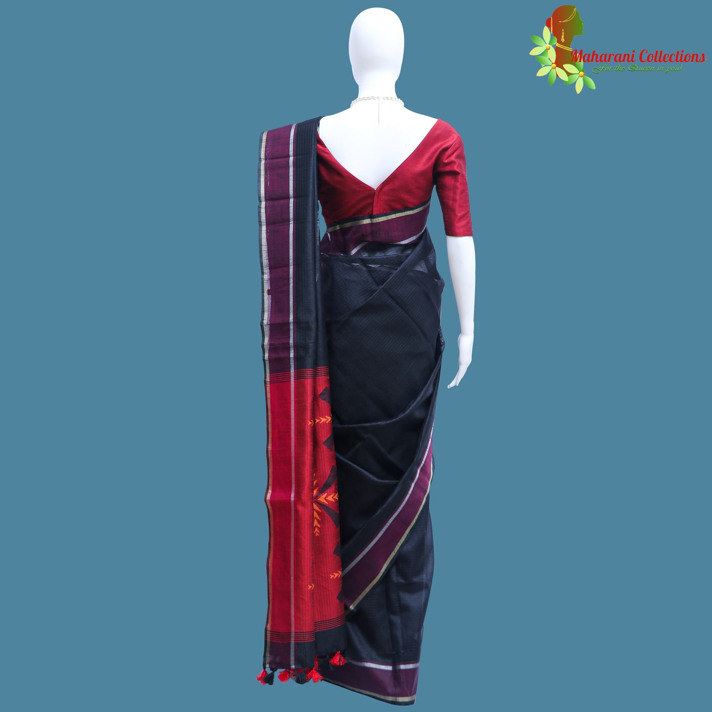 Pure Handloom Tussar Silk Saree - Black with Golden Zari