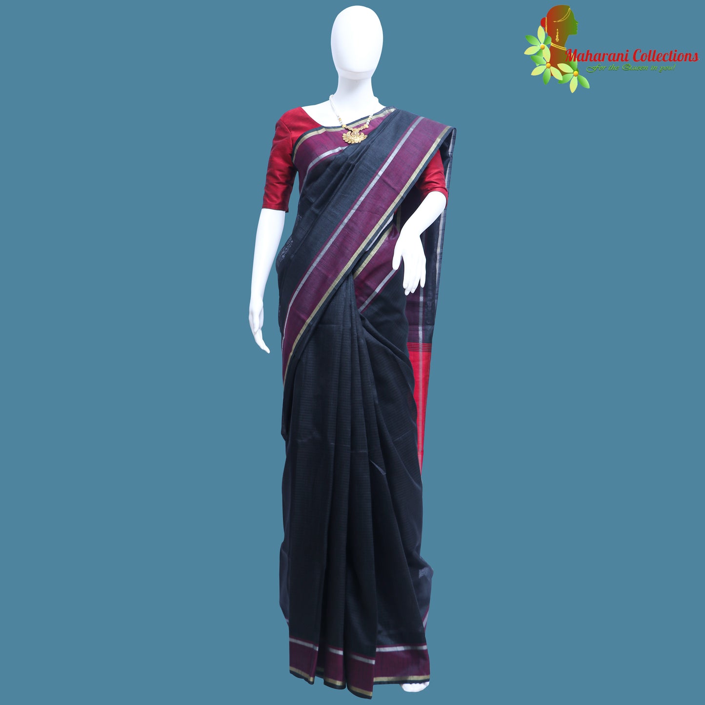 Pure Handloom Tussar Silk Saree - Black with Golden Zari