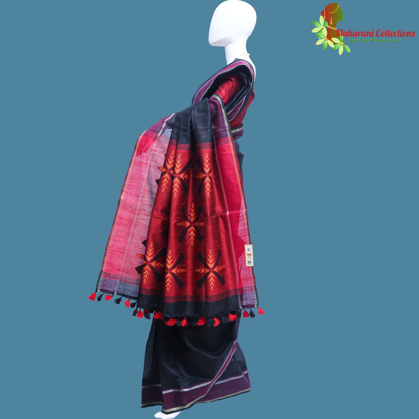 Pure Handloom Tussar Silk Saree - Black with Golden Zari