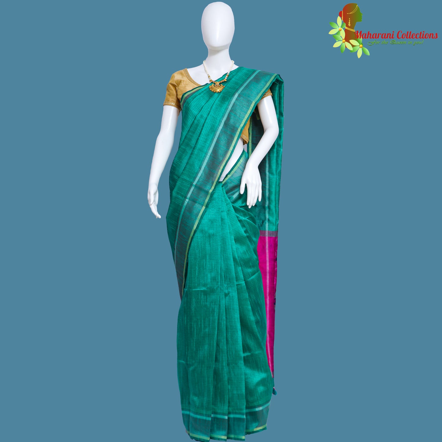 Pure Handloom Tussar Silk Saree - Parrot Green with Golden Zari