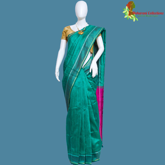 Pure Handloom Tussar Silk Saree - Parrot Green with Golden Zari