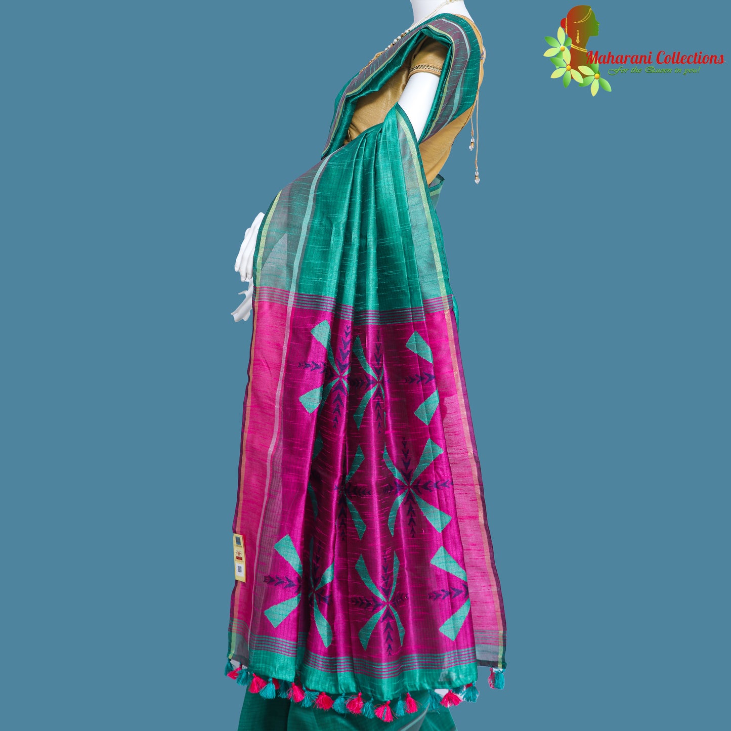 Pure Handloom Tussar Silk Saree - Parrot Green with Golden Zari