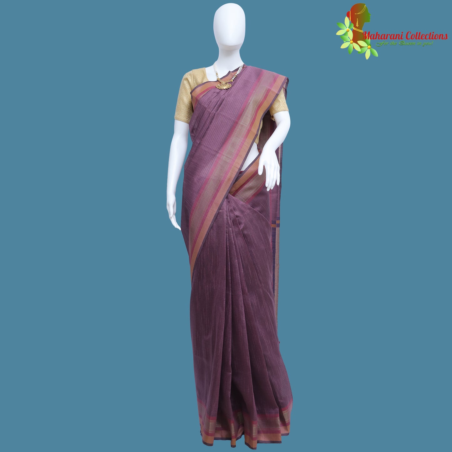 Pure Handloom Tussar Silk Saree - Purple with Golden Zari