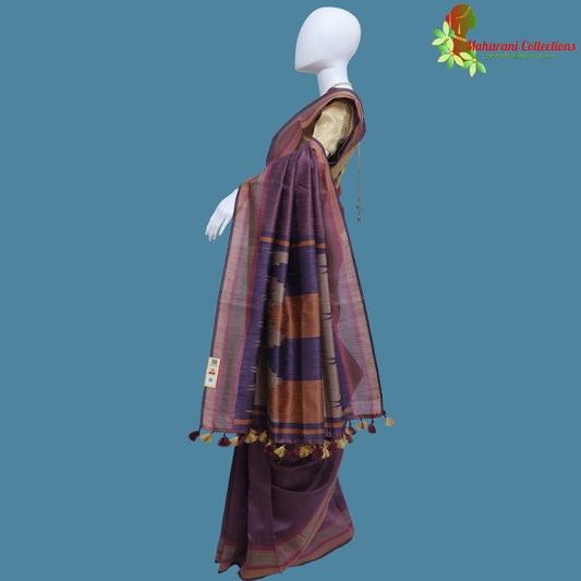 Pure Handloom Tussar Silk Saree - Purple with Golden Zari