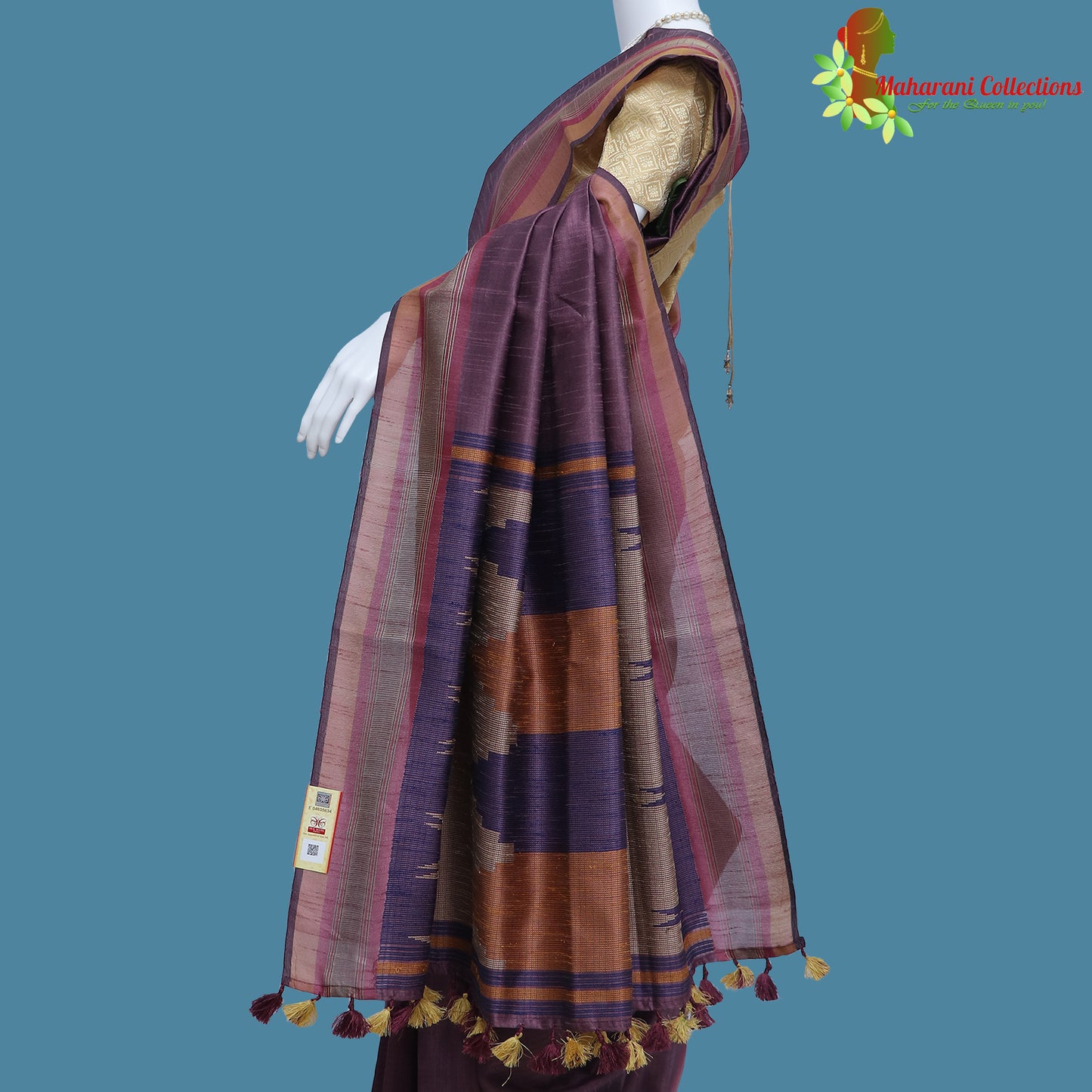 Pure Handloom Tussar Silk Saree - Purple with Golden Zari