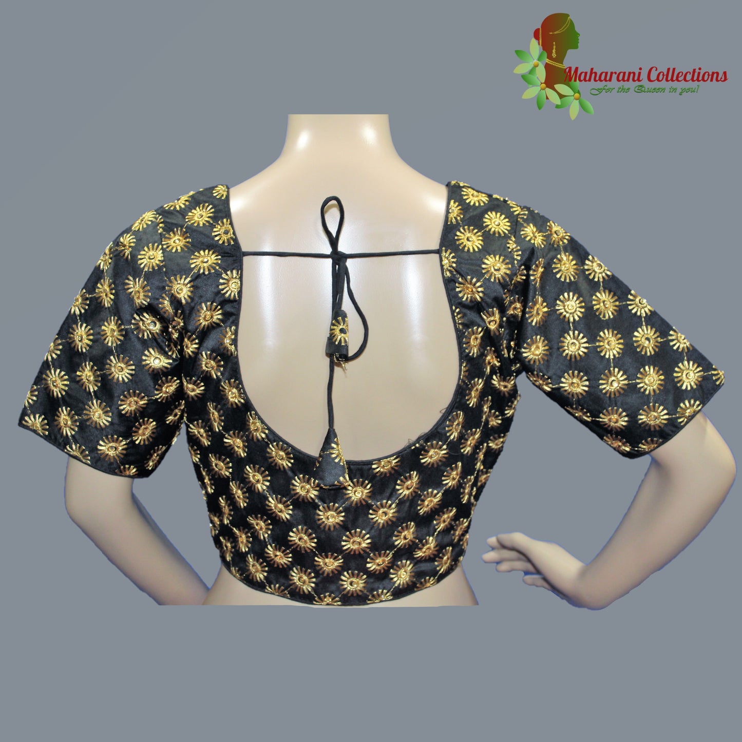 Maharani's Banarasi Silk Golden Zari Blouse - Black