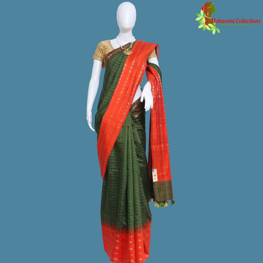 Pure Handloom Tussar Silk Saree - Sea Green with Golden Zari Work