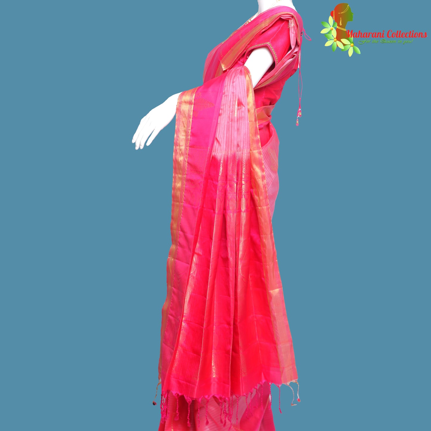 Maharani's Pure Handloom Kanjivaram Silk Saree - Pink with Golden Zari Work
