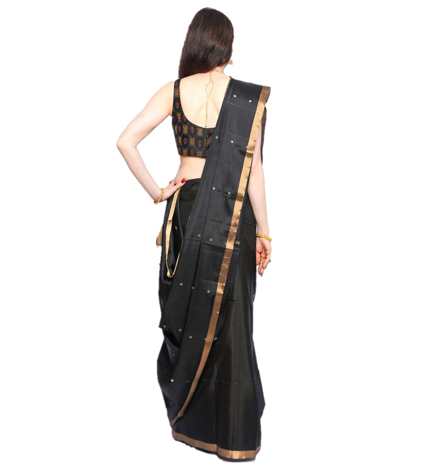 Maharani's Pure Handloom Kanjivaram Silk Saree - Elegant Black with Multicolor Border and Pallu