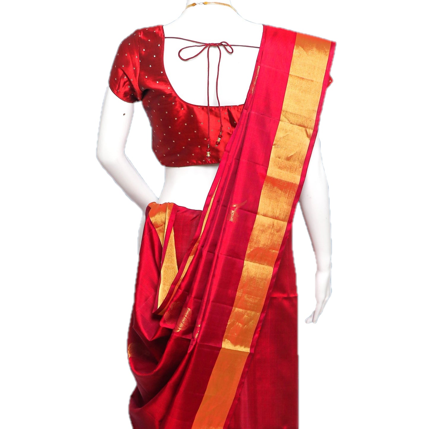 Maharani's Pure Handloom Kanjivaram Silk Saree - Maroon with Golden Border & Sea Green Pallu