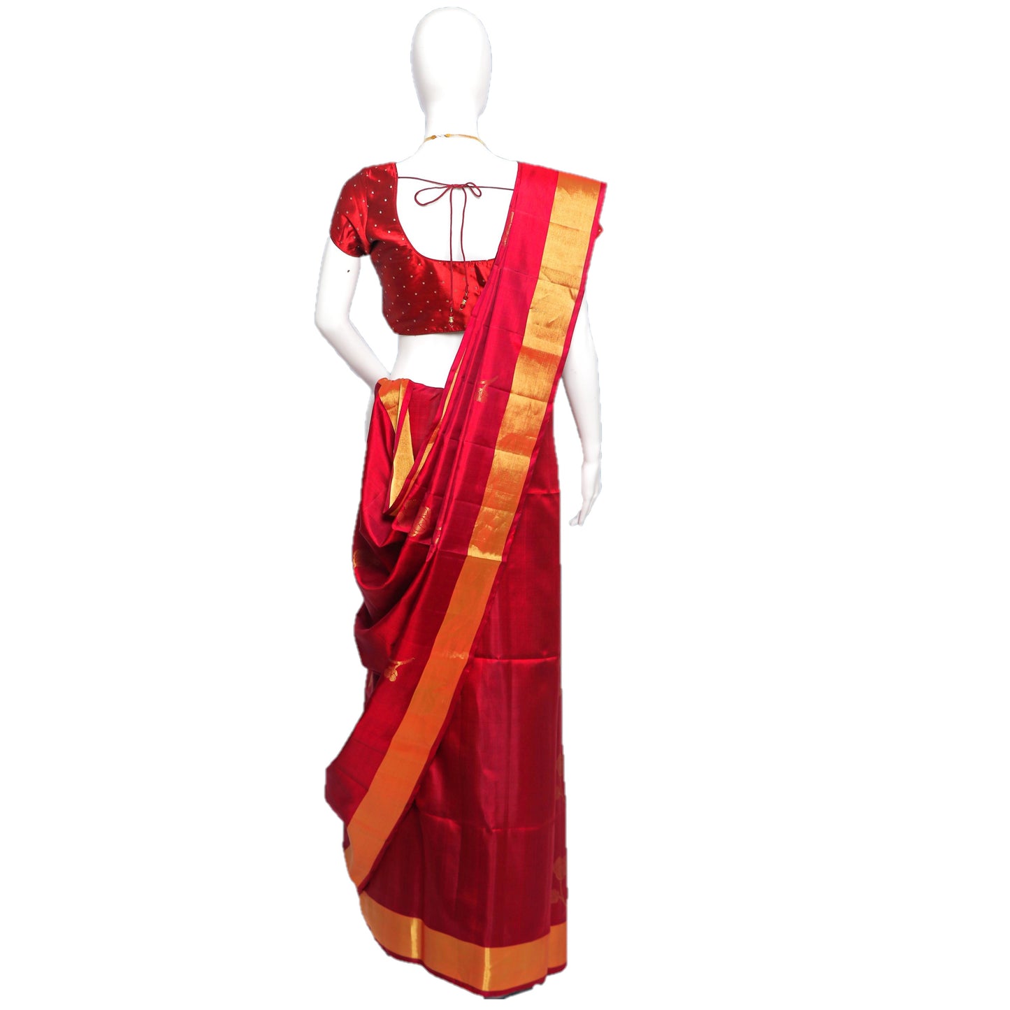 Maharani's Pure Handloom Kanjivaram Silk Saree - Maroon with Golden Border & Sea Green Pallu