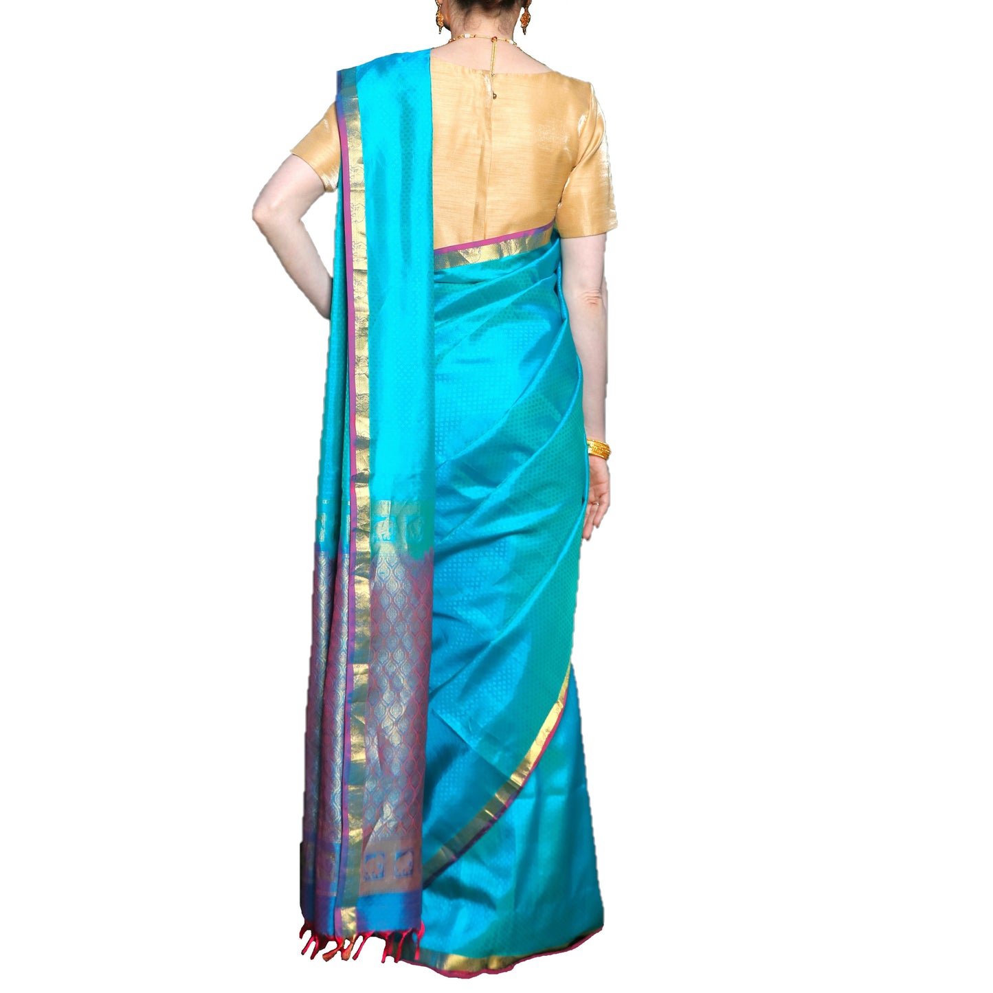 Maharani's Pure Handloom Kanjivaram Silk Saree - Sky Blue with Purple Zari Border and Pallu