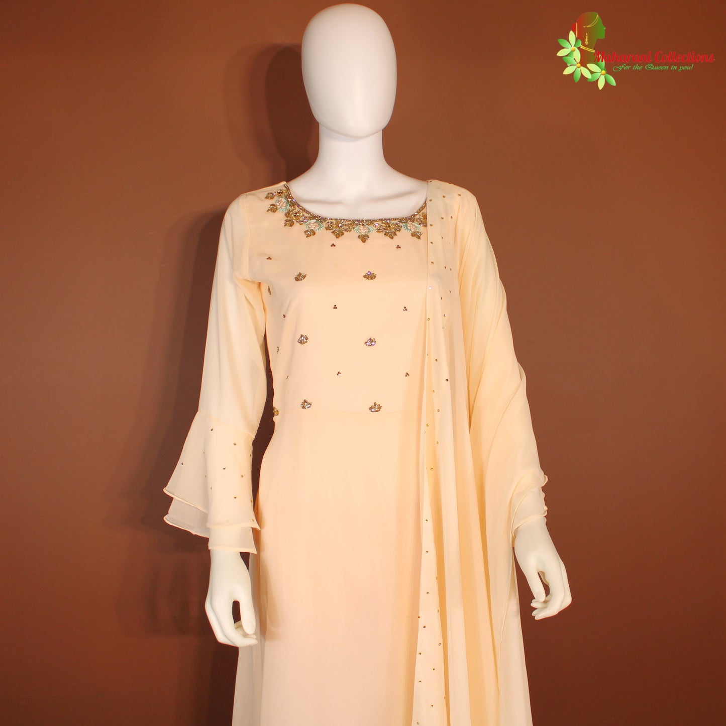 Maharani's Designer Anarkali Suit - Peach (L) Pure Georgette - Gala Gown